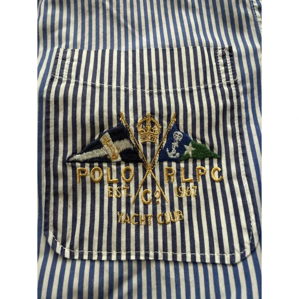 Vintage Ralph Lauren Button Down Boys L Primary Stripe Poplin Embroidered Logo